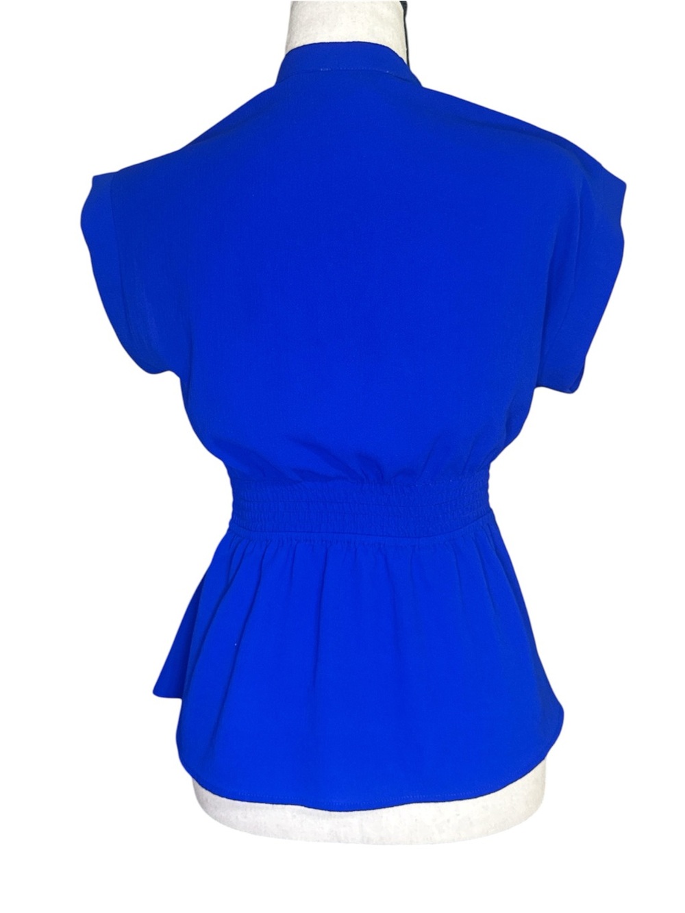 Monteau Los Angeles Royal Blue Faux Wrap Peplum Blouse Size Small | Summer Top - Picture 3 of 5